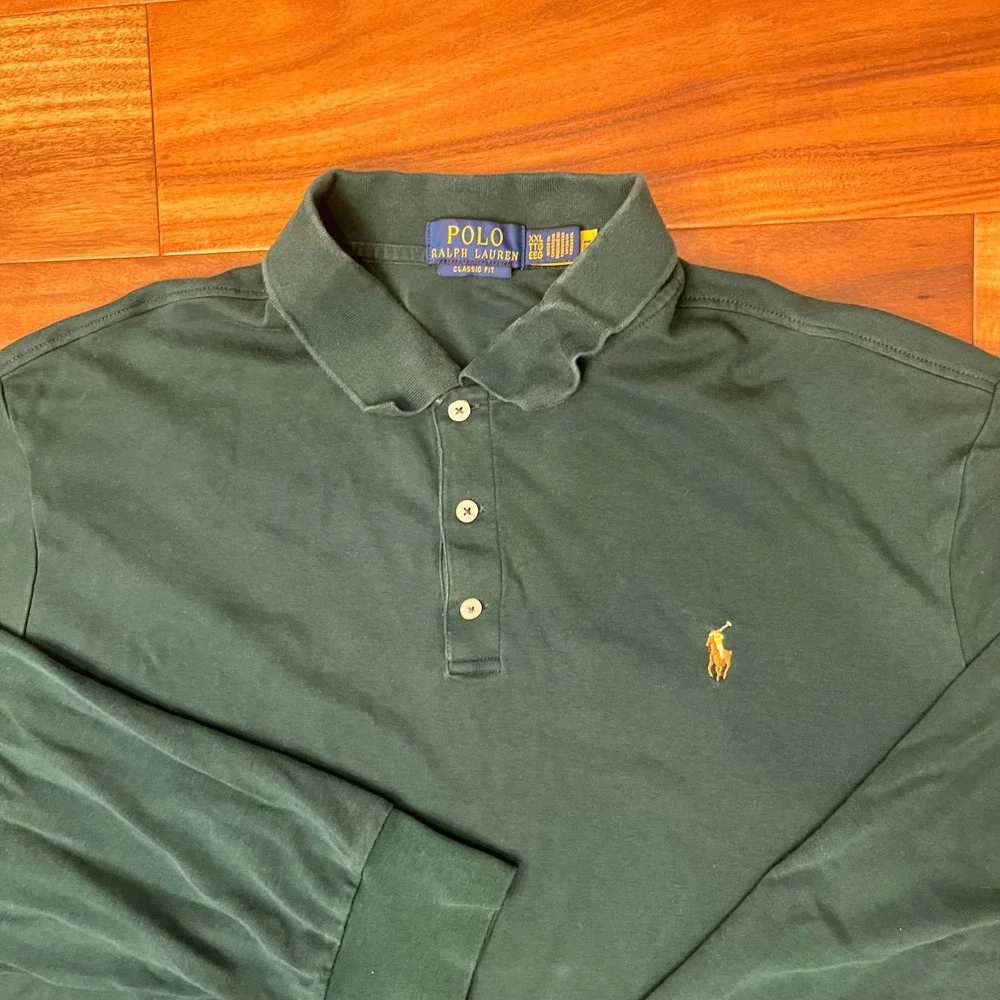Polo Ralph Lauren Long Sleeve‎ Polo Mens XXL Green Classic Fit flesh Pony Logo